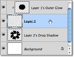 Selecting Layer 2 in the Layers panel. Image © 2011 Photoshop Essentials.com.