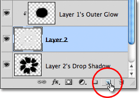 The New Layer icon in the Layers panel in Photoshop. Image © 2011 Photoshop Essentials.com.