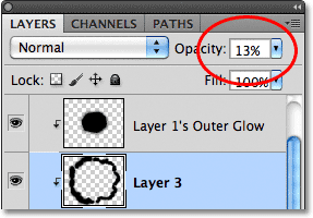 Lowering the layer opacity to 13%. Image © 2011 Photoshop Essentials.com.