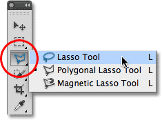 Selecting the Lasso Tool in Photoshop. Image © 2011 Photoshop Essentials.com.