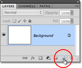 The New Layer icon in the Layers panel in Photoshop. Image © 2011 Photoshop Essentials.com.