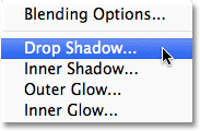 Choosing a Drop Shadow layer style in Photoshop. Image © 2011 Photoshop Essentials.com.