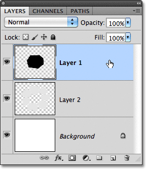 Selecting Layer 1 in the Layers panel. Image © 2011 Photoshop Essentials.com.