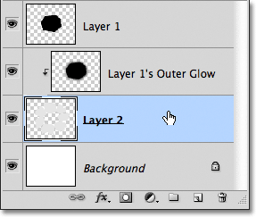 Selecting Layer 2 in the Layers panel. Image © 2011 Photoshop Essentials.com.