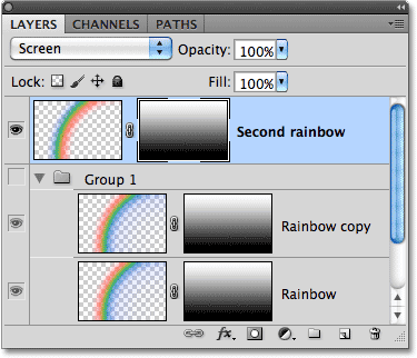 The layer mask has been copied to the other layer. Image © 2010 Photoshop Essentials.com