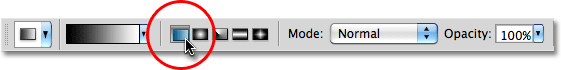 The Linear gradient option in the Options Bar in Photoshop. Image © 2010 Photoshop Essentials.com