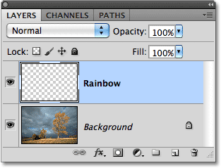 Lapisan Rainbow baru telah ditambahkan ke dokumen Photoshop. Image © 2010 Photoshop Essentials.com.