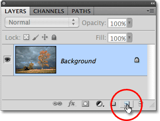 The New Layer icon di panel Layers di Photoshop. Image © 2010 Photoshop Essentials.com