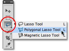 Pilih Polygonal Lasso Tool dari panel Tools. Image © 2010 Photoshop Essentials.com.