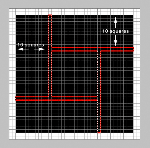 Выбор второго столбца квадратов в документе. Image © 2011 Photoshop Essentials.com.