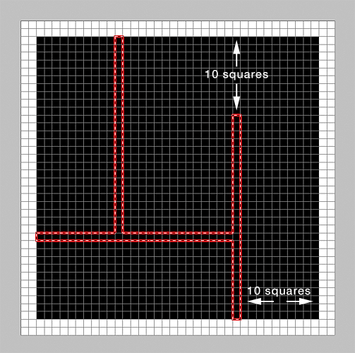 Выбор второй ряд квадратов в документе. Image © 2011 Photoshop Essentials.com.