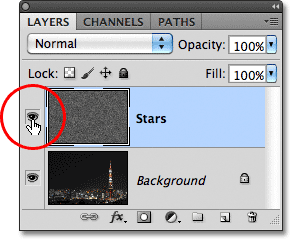 The layer visibility icon in the Layers panel in Photoshop. Image © 2011 Photoshop Essentials.com