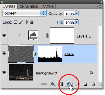 Clicking the New Adjustment Layer icon in the Layers panel in Photoshop. Image © 2011 Photoshop Essentials.com