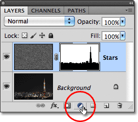 The New Adjustment Layer icon in the Layers panel in Photoshop. Image © 2011 Photoshop Essentials.com