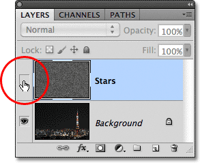 Click on the layer visibility icon. Image © 2011 Photoshop Essentials.com