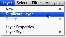 The Duplicate Layer command in Photoshop. Image © 2009 Photoshop Essentials.com.