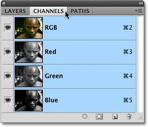 The Channels panel in Photoshop CS4. Image © 2009 Photoshop Essentials.com.