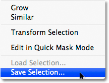 The Save Selection perintah dalam Photoshop. Image © 2009 Photoshop Essentials.com.