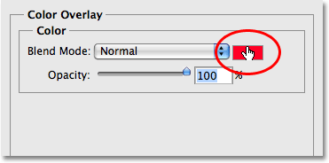 Selecting a different color for the Color Overlay layer style. Image © 2009 Photoshop Essentials.com.