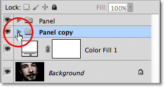 Closing the layer group in the Layers panel. Image © 2011 Photoshop Essentials.com.