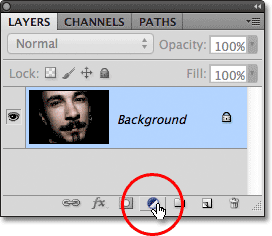 The New Fill or Adjustment Layer icon in the Layers panel in Photoshop. Image © 2011 Photoshop Essentials.com.