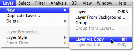 The New Layer via Copy command in Photoshop. Image © 2011 Photoshop Essentials.com.