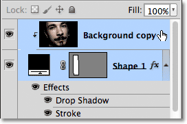 Selecting two layers at once in the Layers panel. Image © 2011 Photoshop Essentials.com.