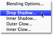 Selecting a Drop Shadow layer style in Photoshop. Image © 2011 Photoshop Essentials.com.