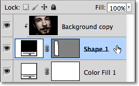 Selecting the Shape layer in the Layers panel. Image © 2011 Photoshop Essentials.com.