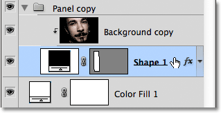 Selecting the Shape 1 layer inside the group. Image © 2011 Photoshop Essentials.com.