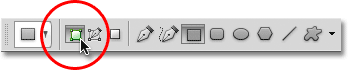 Selecting the Shapes option for the Rectangle Tool in the Options Bar. Image © 2011 Photoshop Essentials.com.