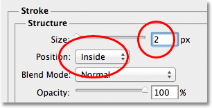 The stroke Size and Position options in the Layer Style dialog box. Image © 2011 Photoshop Essentials.com.