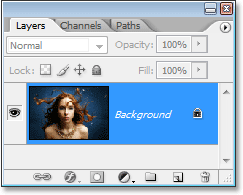 Layers Photoshop palet menampilkan gambar asli pada layer Background.