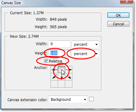 Photoshop's Canvas Size dialog box.