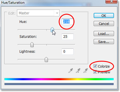 Photoshop's Hue/Saturation dialog box.