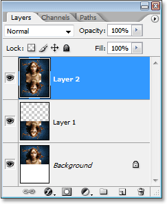 Penggabungan kedua lapisan ke layer baru di palet Layers.