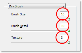 Photoshop's Dry Brush filter options.