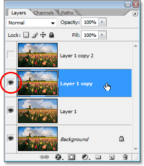 Menghidupkan 'Layer 1 copy' kembali dan memilihnya.