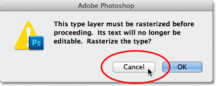 The rasterize tipe kotak peringatan. Image © 2012 Photoshop Essentials.com.