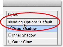 Memilih Blending Options di kotak dialog Layer Style. Image © 2012 Photoshop Essentials.com.