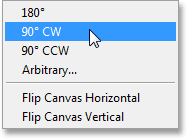 Rotating the image 90 degrees clockwise. Image © 2013 Photoshop Essentials.com