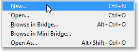 Creating a new Photoshop document from the File menu. Image © 2013 Photoshop Essentials.com