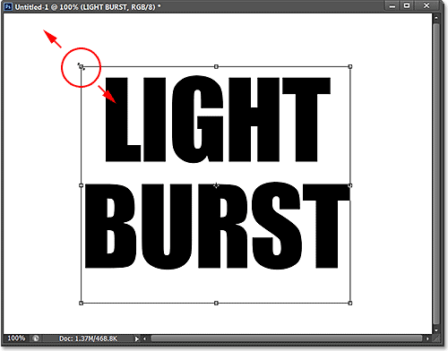 Resizing the text with the Free Transform command. Image © 2013 Photoshop Essentials.com