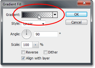 Mengklik pratinjau gradien bar di kotak dialog Gradient Fill. Image © 2013 Photoshop Essentials.com