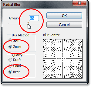 The Radial pengaturan filter Blur. Image © 2013 Photoshop Essentials.com