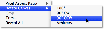 Memutar kanvas berlawanan di Photoshop. Image © 2009 Photoshop Essentials.com.
