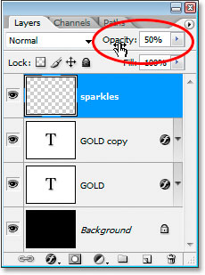 Lower the opacity of the sparkles layer