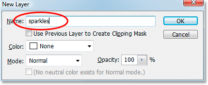 Photoshop's New Layer dialog box.