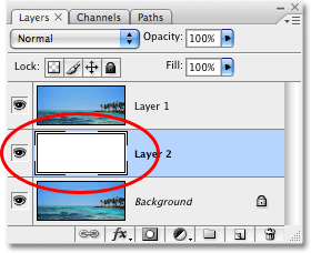 Lapisan thumbnail preview di palet Layers di Photoshop. Gambar © 2008 Photoshop Essentials.com.