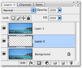 Sebuah lapisan kosong baru akan muncul di palet Layers. Gambar © 2008 Photoshop Essentials.com.